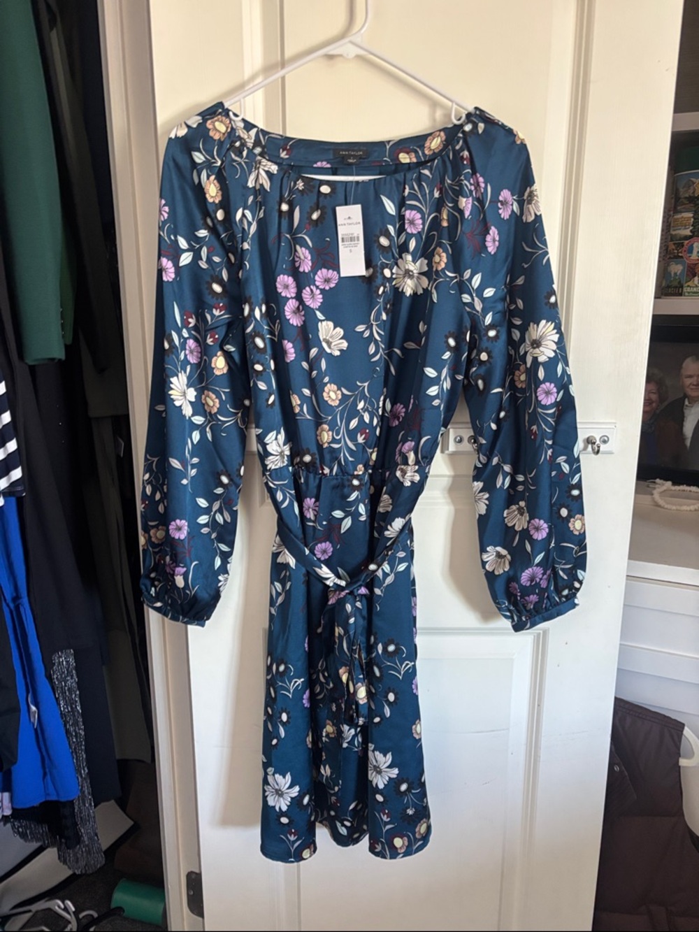 Ann Taylor Teal Floral Long Sleeve Dress